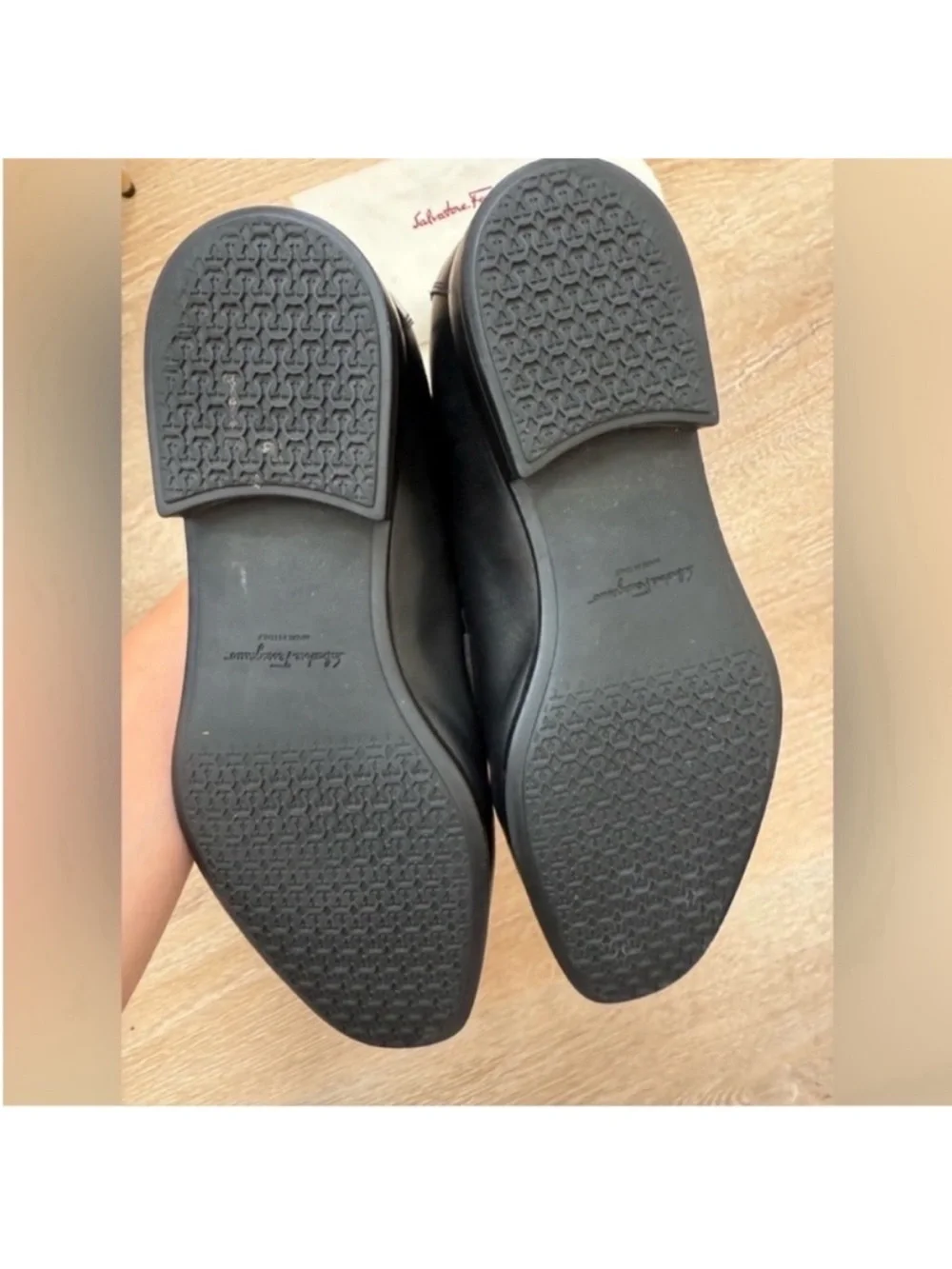 Salvatore Ferragamo Black Leather Embossed Penny Loafers